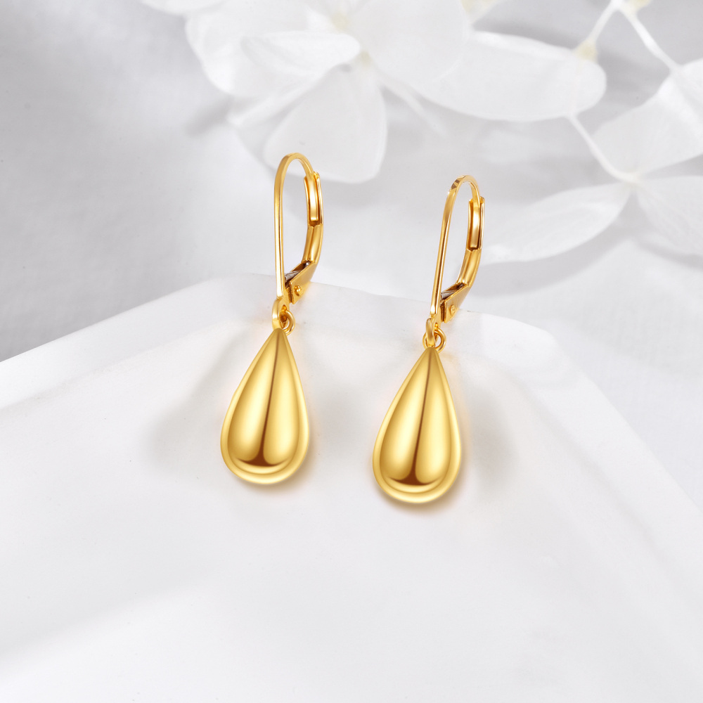 Brincos de gota em formato de gota de ouro 10K para mulheres-4