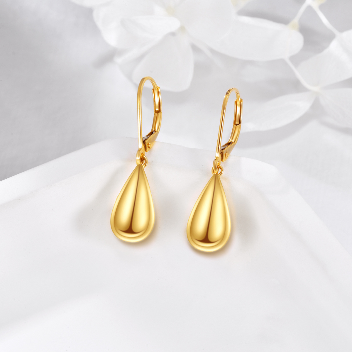 10K Gold Drop Shape Drop Earrings for Women-4