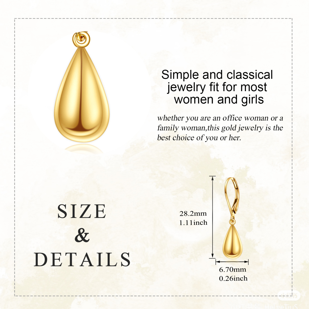 10K Gold Drop Shape Drop Earrings for Women-5