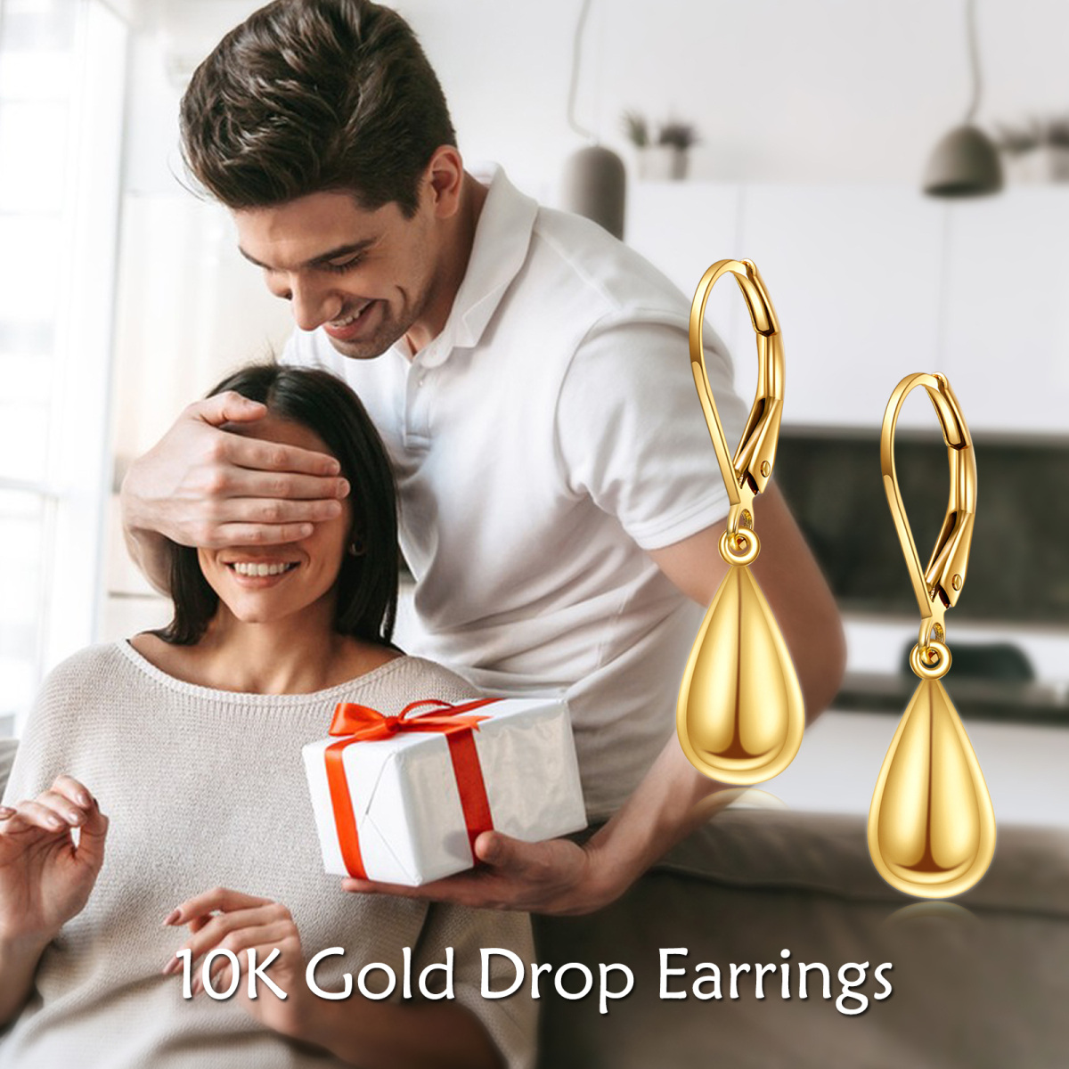 10K Gold Drop Shape Drop Earrings for Women-6