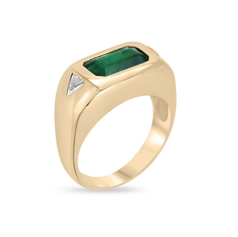 10K White Gold East to West Rich Forest 3.75 CT.T.W. Green Emerald & Diamond Triangle Three Stone Ring-4