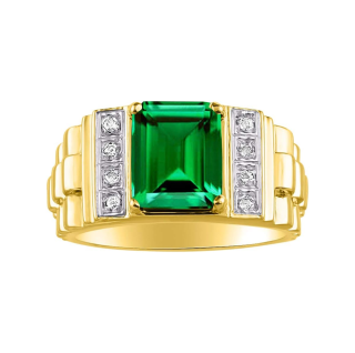 10K Gold Emerald & 0.16 CT.T.W. Diamond Wedding Ring for Men-1