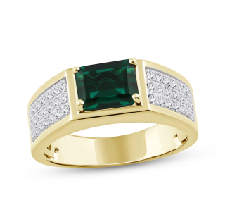 10K Gold Emerald & 0.25 CT.T.W. Diamond Wedding Band for Men-11