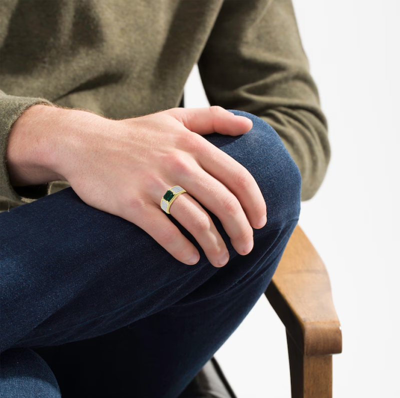 10K Gold Emerald & 0.25 CT.T.W. Diamond Wedding Band for Men-2