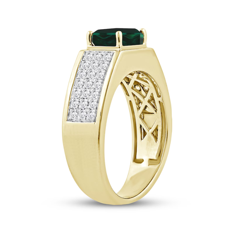 10K Gold Emerald & 0.25 CT.T.W. Diamond Wedding Band for Men-3