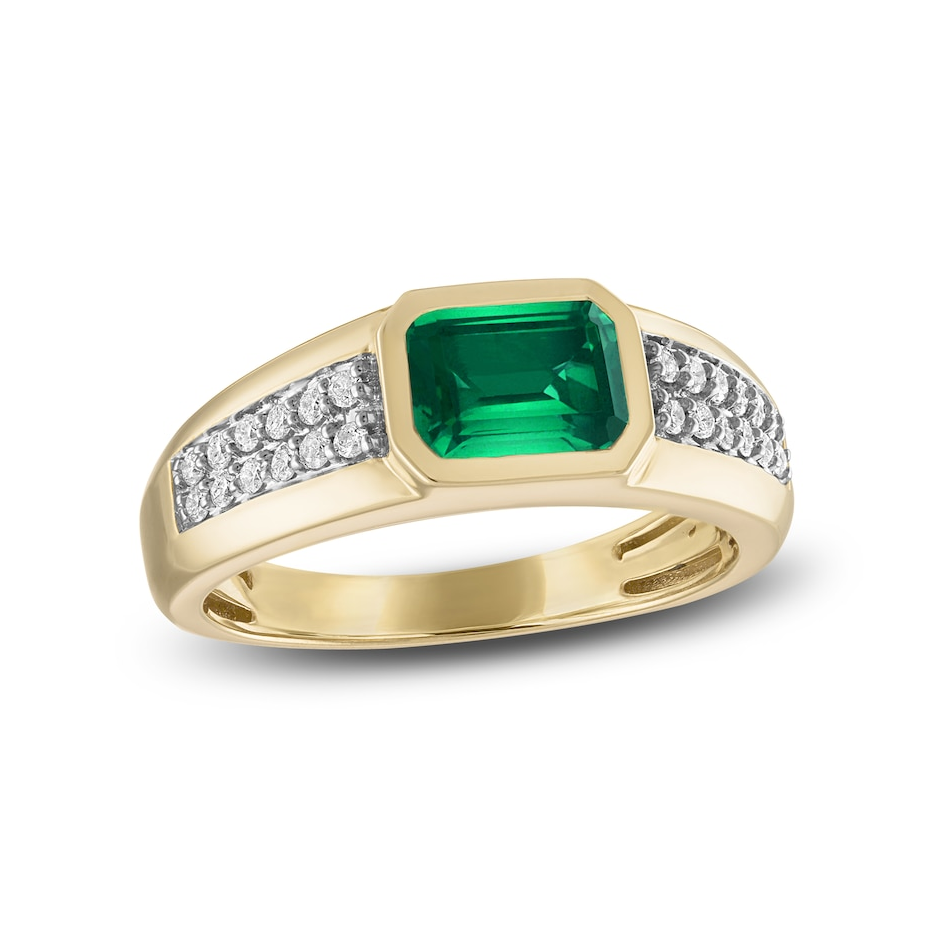 Aliança de noivado masculina em ouro 10K com corte esmeralda e diamante de 0,2 CT.T.W.-1