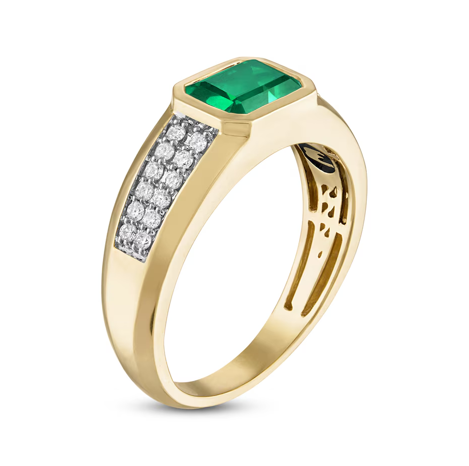 Aliança de noivado masculina em ouro 10K com corte esmeralda e diamante de 0,2 CT.T.W.-3