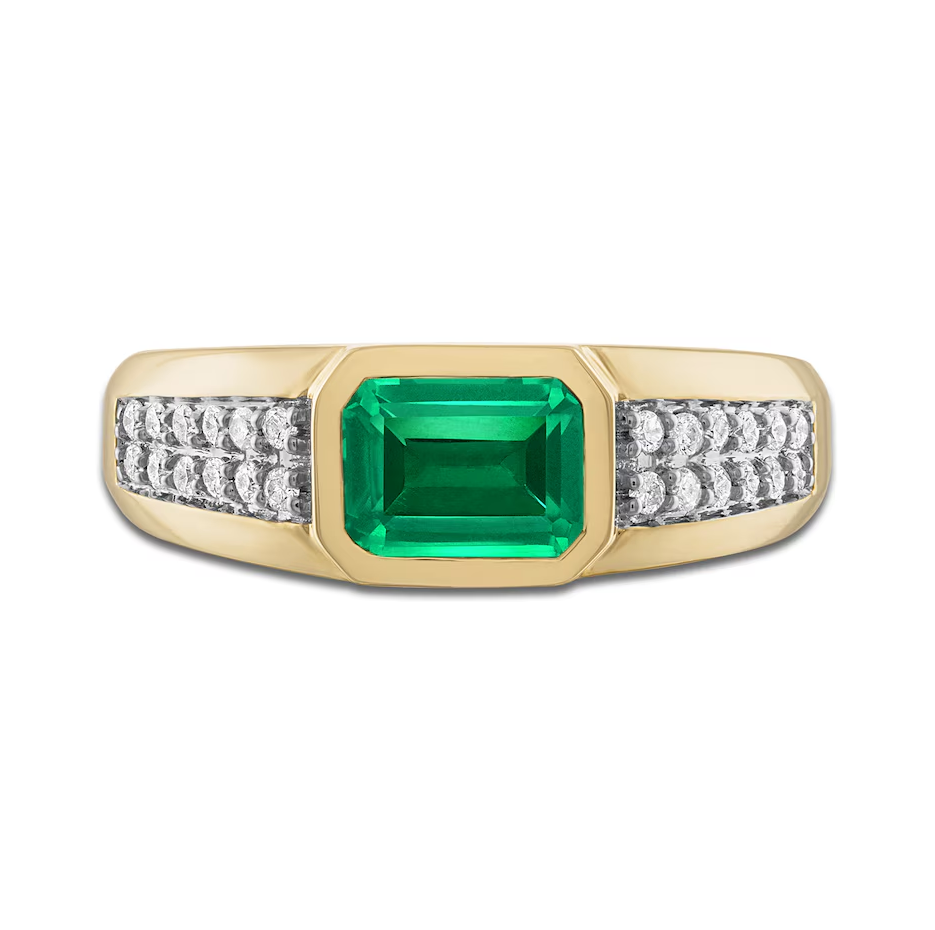 Aliança de noivado masculina em ouro 10K com corte esmeralda e diamante de 0,2 CT.T.W.-4