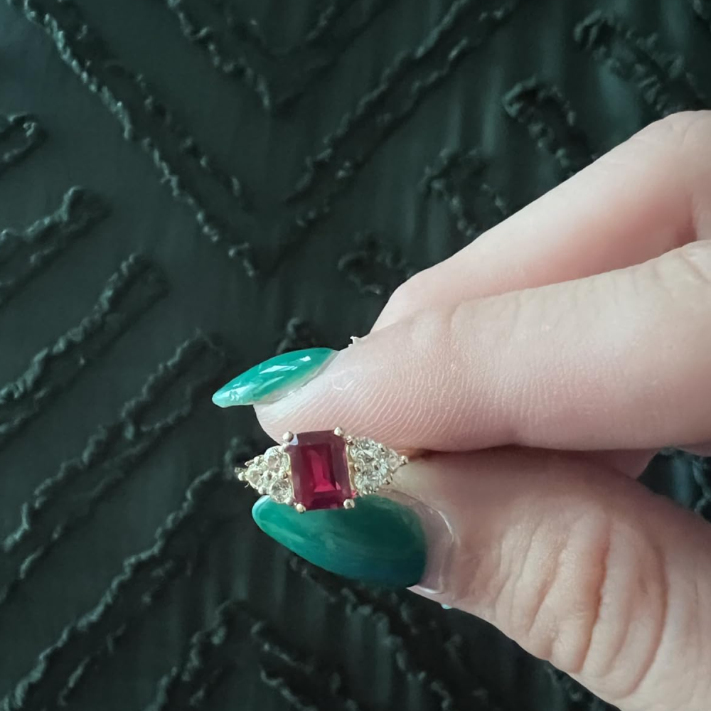 10K Gold Smaragdschliff Verlobungsring Geburtssteinring Jubiläumsring-3