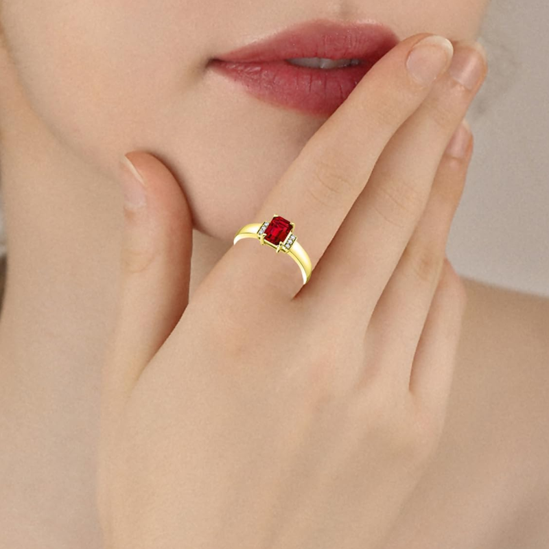 Anel de Noivado Personalizado em Ouro Branco 10K com Pedra Preciosa Corte Esmeralda, Ideal para Aniversário e Outras Ocasiões Especiais.-3