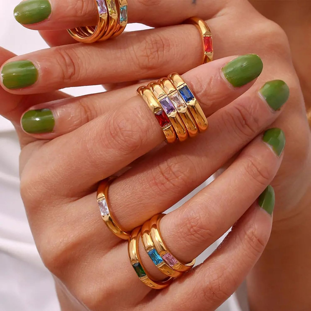 10 Karat Weißgold Smaragdschliff individueller Verlobungsring Edelstein Bandring-4