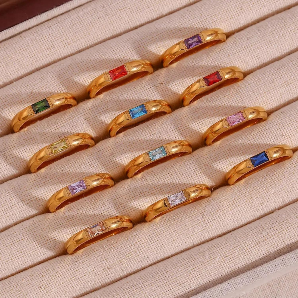 10 Karat Weißgold Smaragdschliff individueller Verlobungsring Edelstein Bandring-5