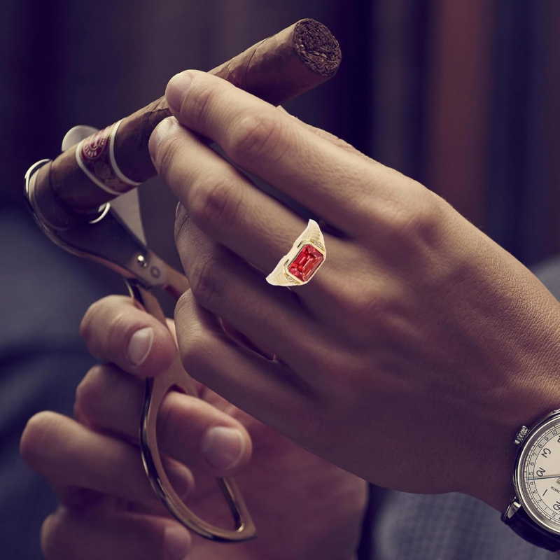 Anel personalizado com pedra preciosa lapidada a esmeralda em ouro branco 10K-3