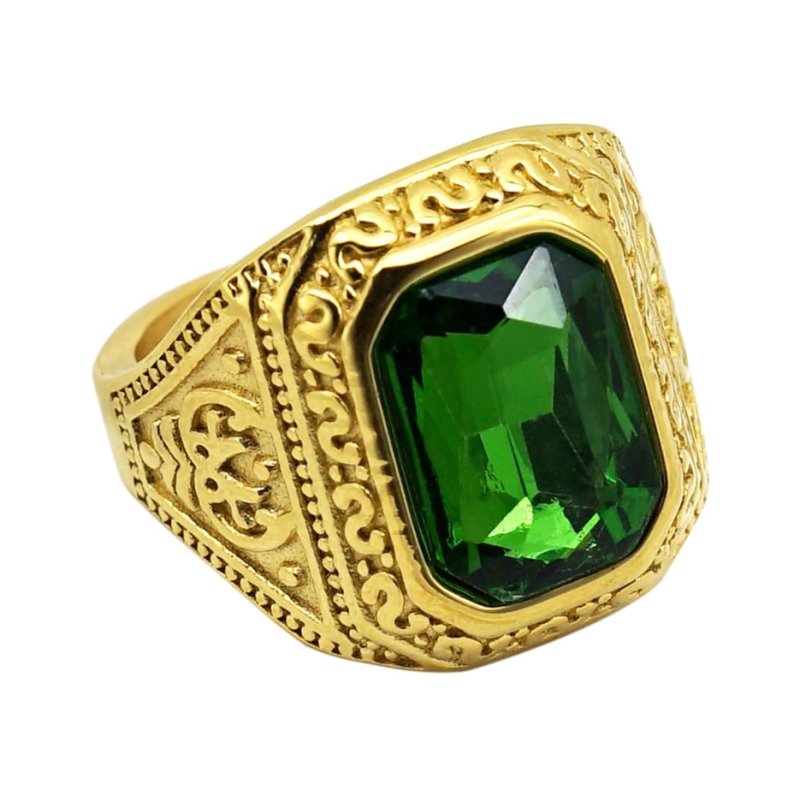 Aliança de esmeralda com corte esmeralda em ouro 10K, presente para o dia dos pais para marido, pai e avô-4