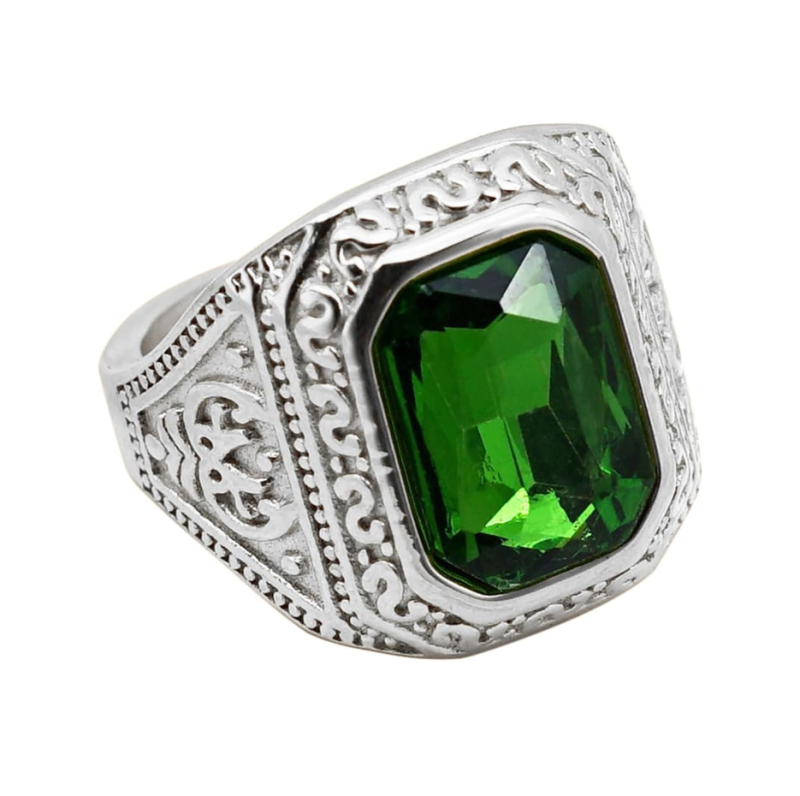 10K Gold Emerald Cut Emerald Stetament Band Father’s Day Gifts for Husband Father Grandpa-3