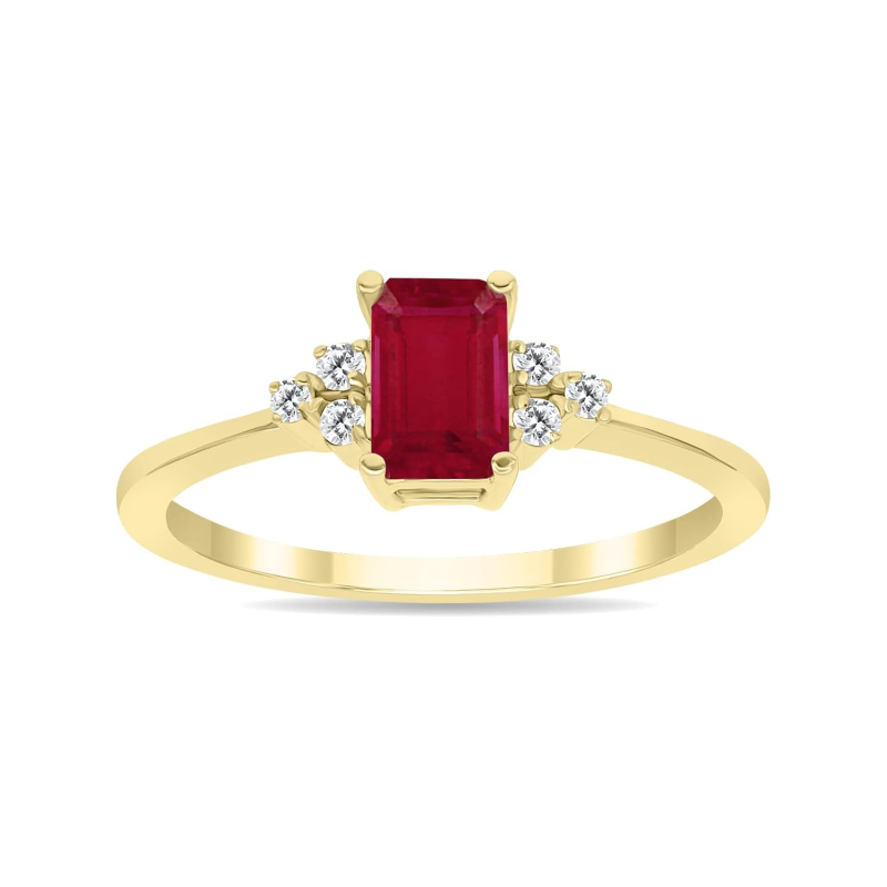 10K Gold Emerald Cut Engagement Ring Gemstone Ring-1