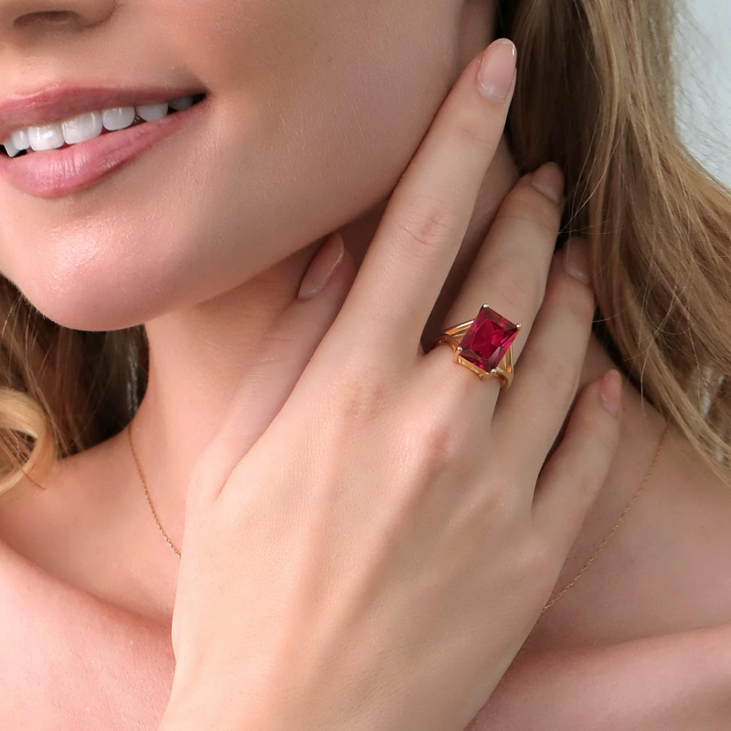10K White Gold Emerald Cut Gemstone Engagement Ring-2