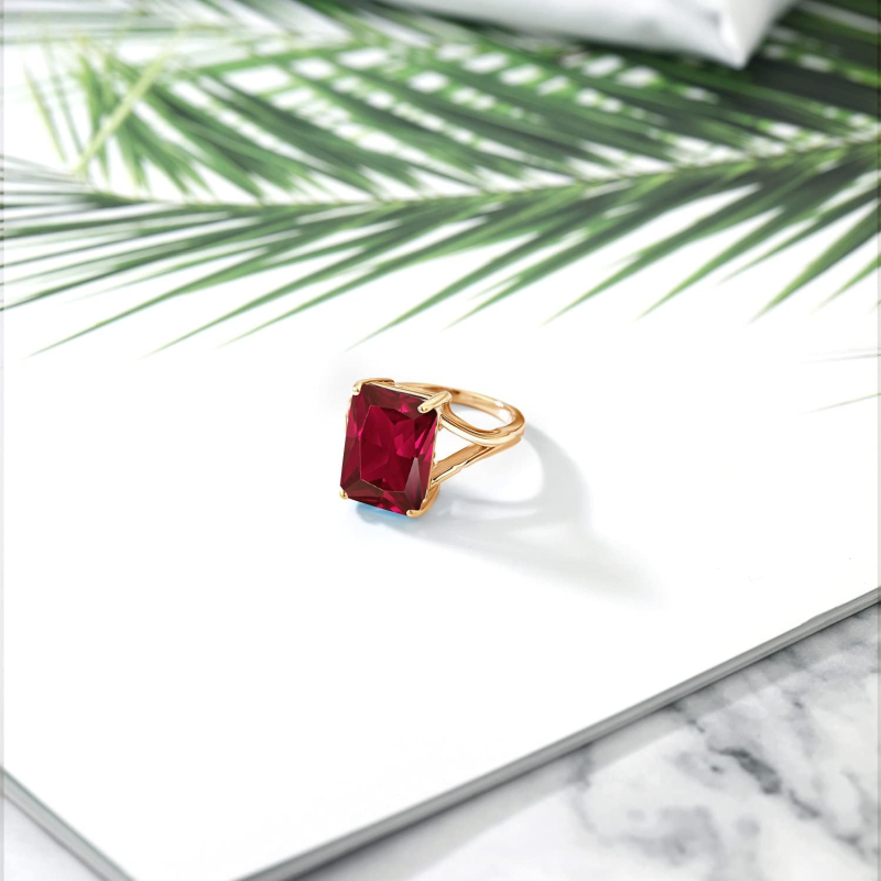 10K White Gold Emerald Cut Gemstone Engagement Ring-3