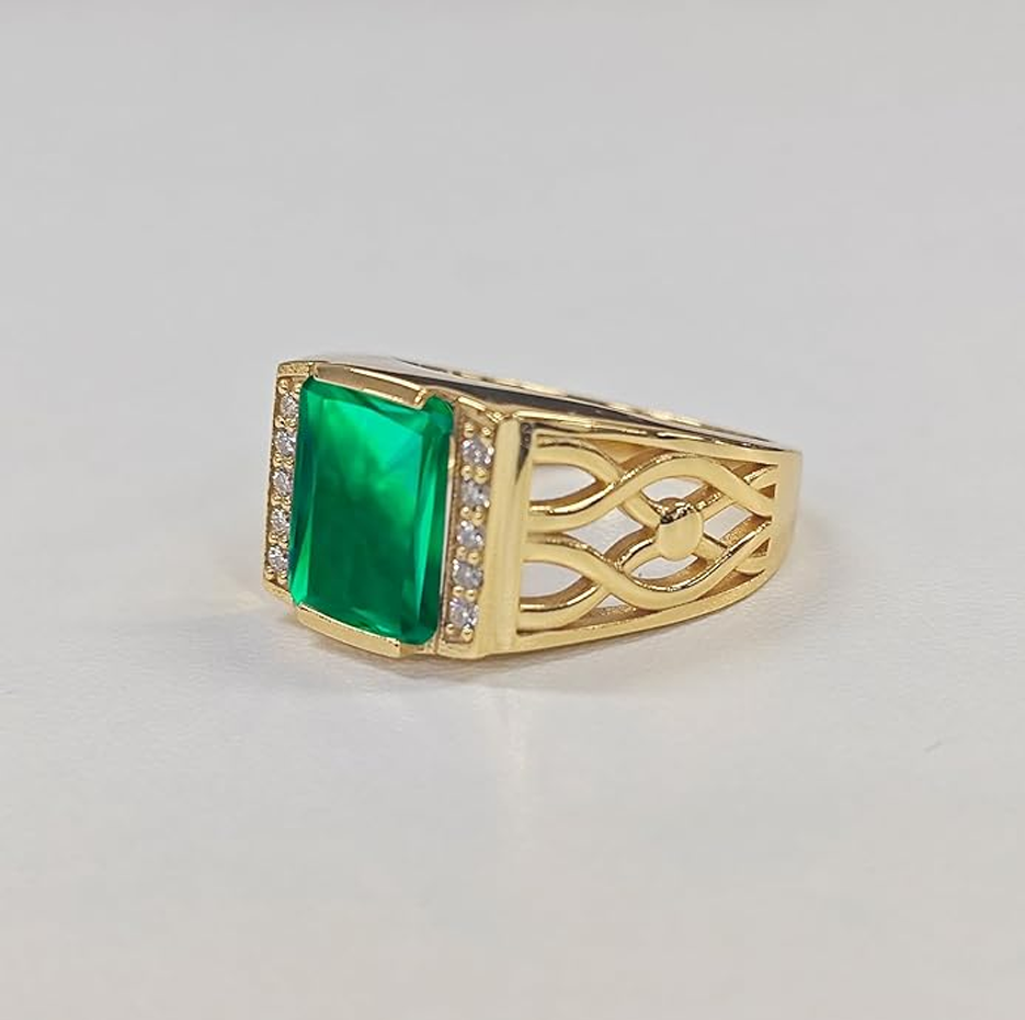 10K White Gold Emerald Cut Lab Created Emerald & Diamond Wedding Band for Birthday Anniversary Christmas Fathers Day-3