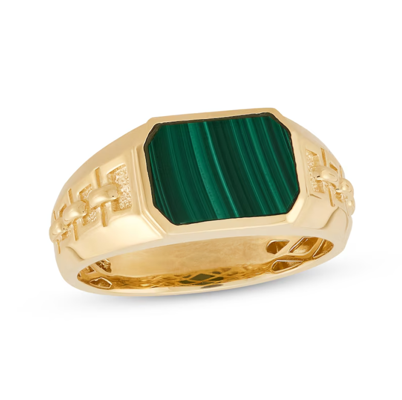 10K Gold Emerald Cut Malachite Chain Link Wedding Band for Men-1