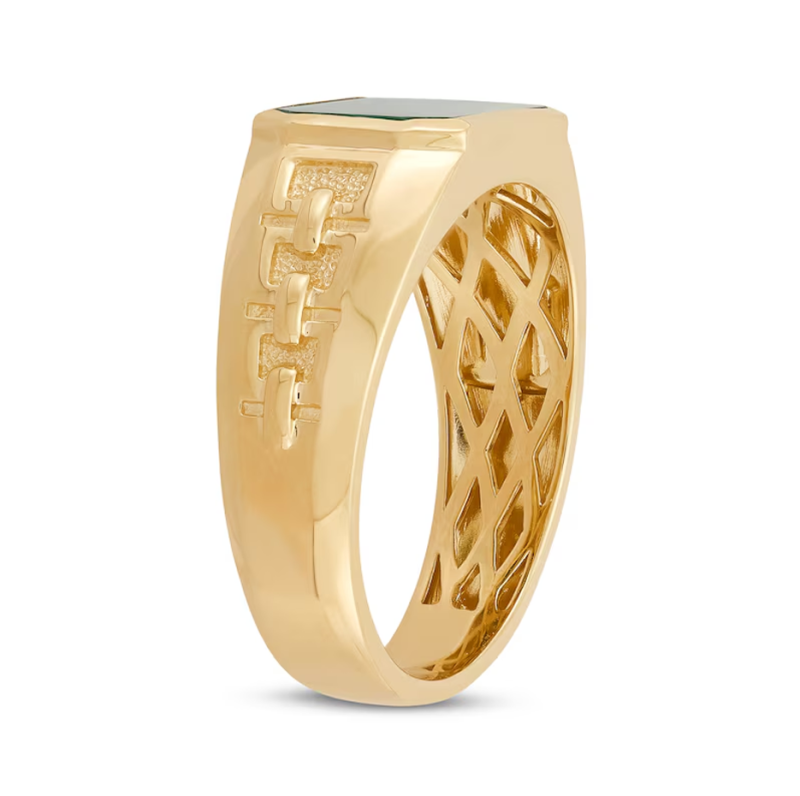 10K Gold Emerald Cut Malachite Chain Link Wedding Band for Men-3