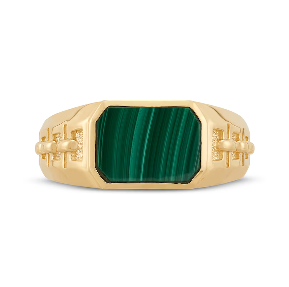 10K Gold Emerald Cut Malachite Chain Link Wedding Band for Men-5