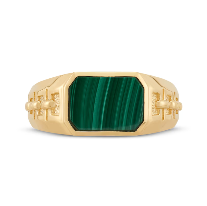 10K Gold Emerald Cut Malachite Chain Link Wedding Band for Men-5