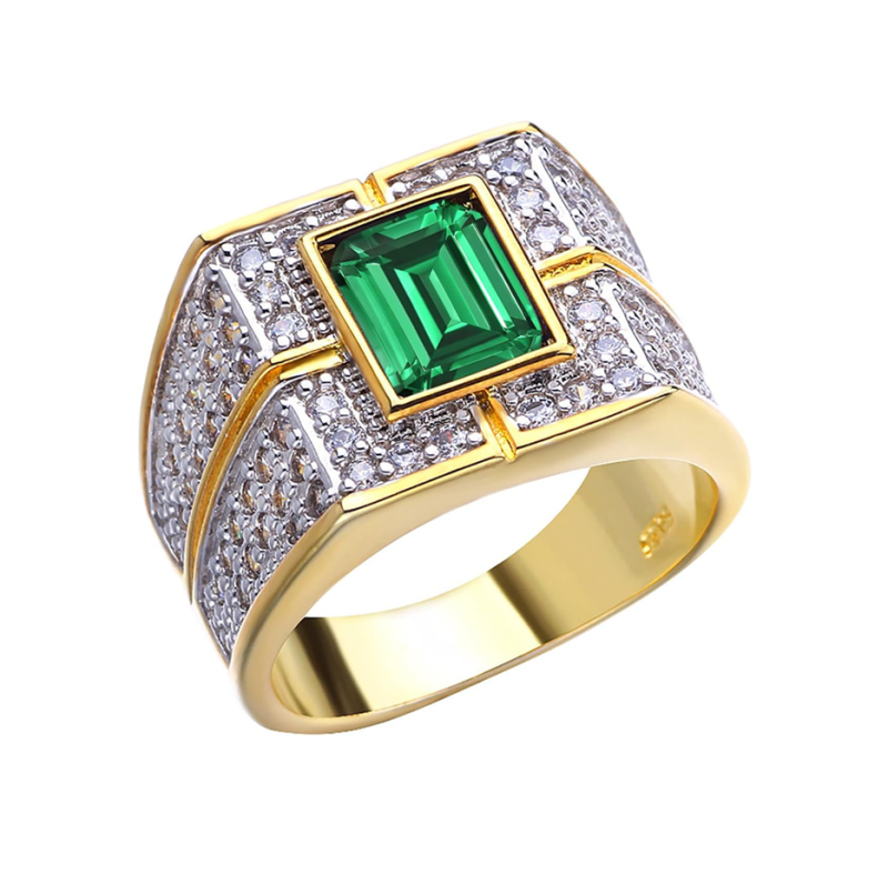 10K White Gold Emerald Cut Emerald & Moissanite Wedding Band Best Gift for Husband-3
