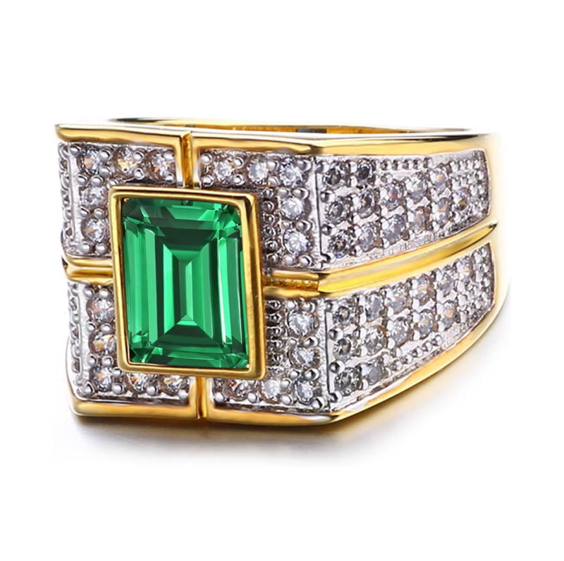 10K White Gold Emerald Cut Emerald & Moissanite Wedding Band Best Gift for Husband-4