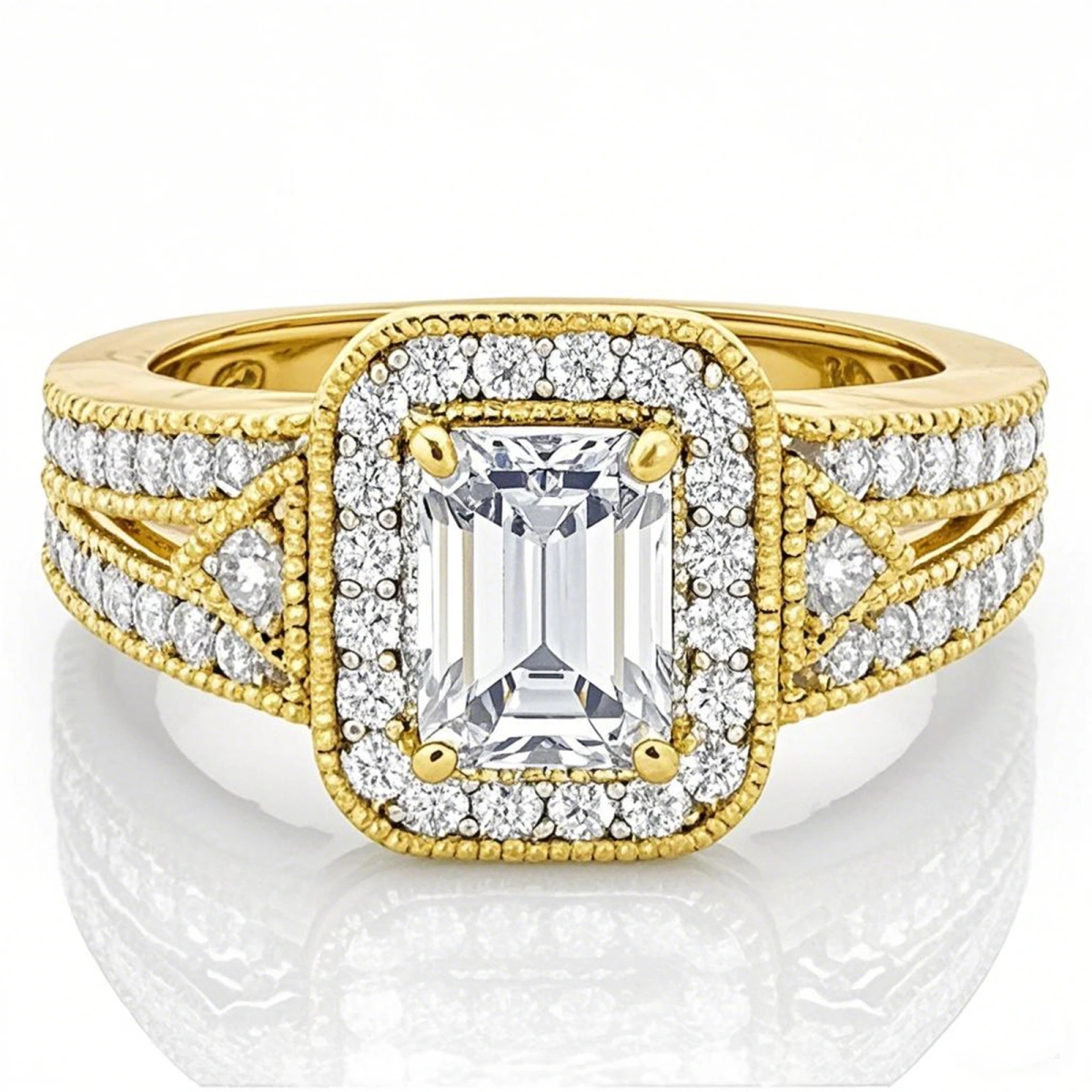 10K Gold Emerald Cut Vintage Moissanite Engagement Ring-1