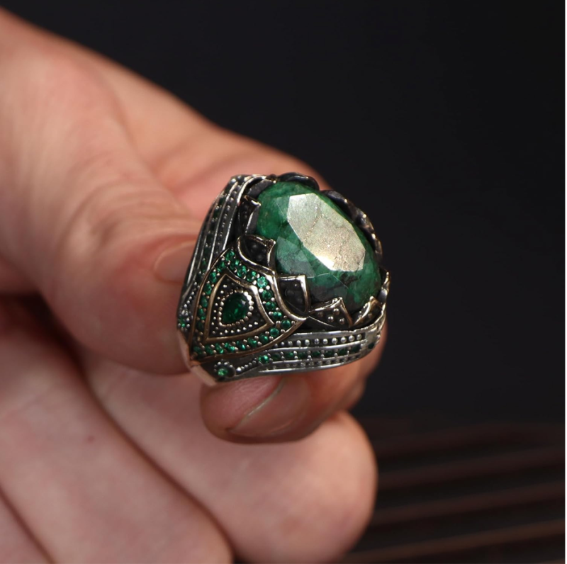 10-karatowe złoto ze szmaragdem, ręcznie grawerowany prezent walentynkowy, turecki pasek dla mężczyzn-4