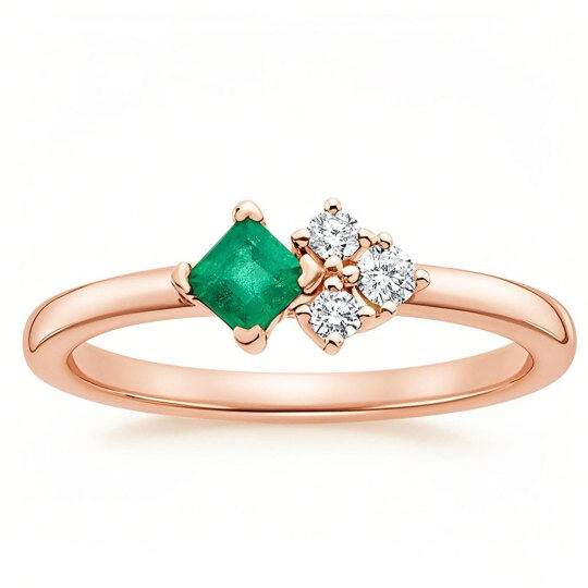 10K Gold Emerald & Lab Created Diamond Custom Engagement Band G/H Color SI Clarity 3EX