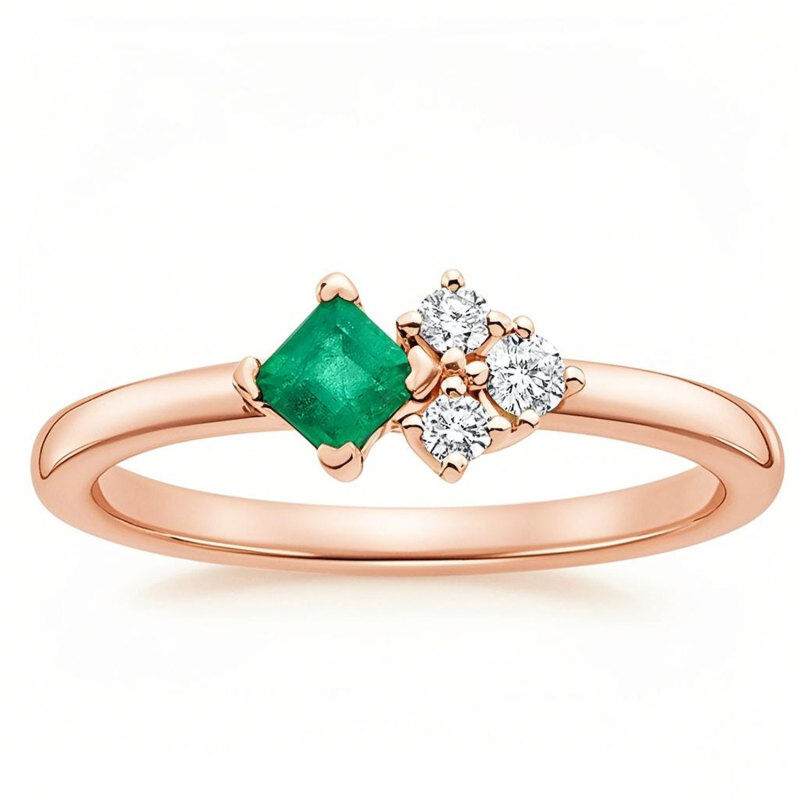 10K Gold Emerald & Lab Created Diamond Custom Engagement Band G/H Color SI Clarity 3EX-1