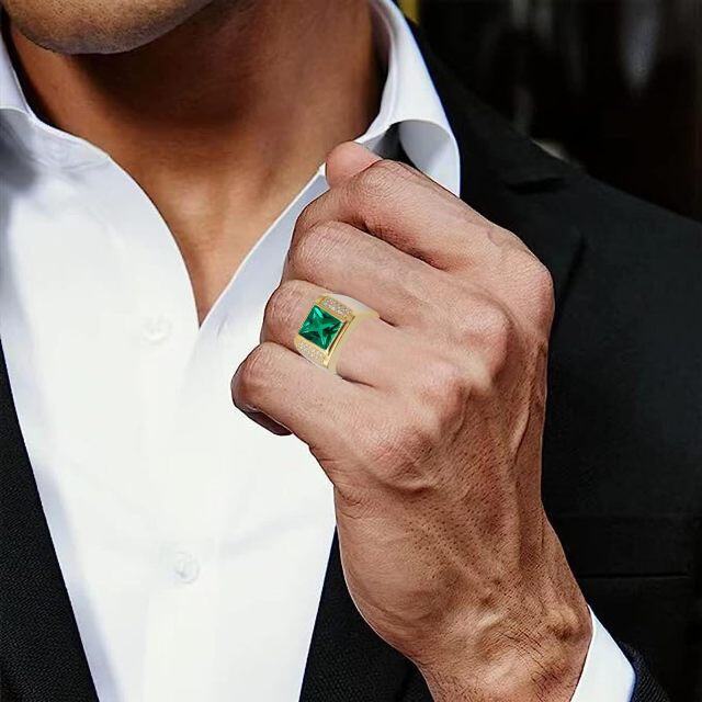 Bague en or 10 carats avec émeraude pour homme-2