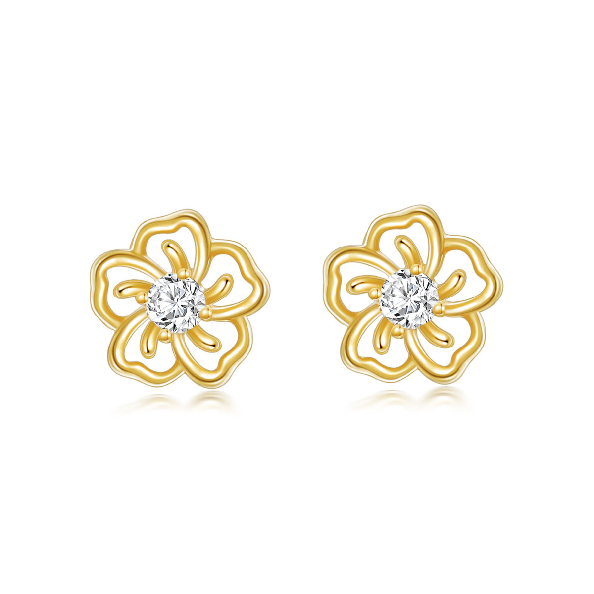 18K Gold Moissanite Rose Stud Earrings-1