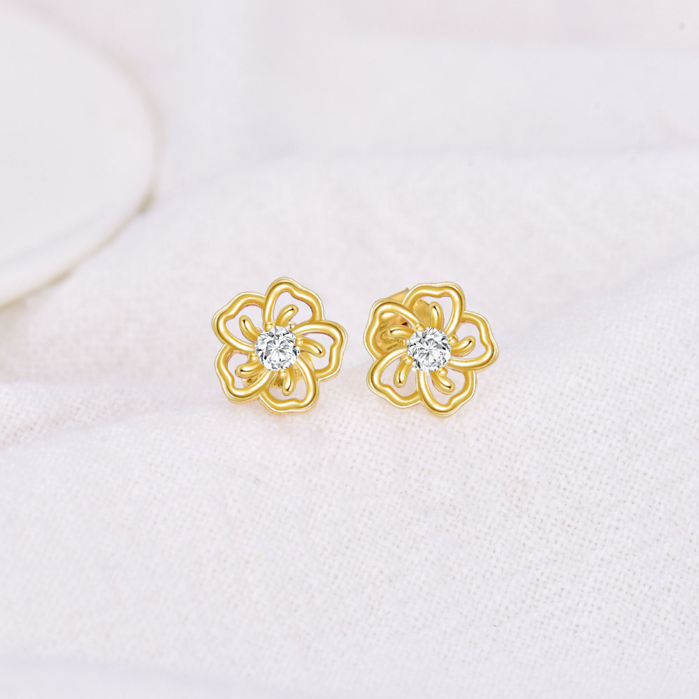 Pendientes de oro de 10 quilates con moissanita y rosa-3
