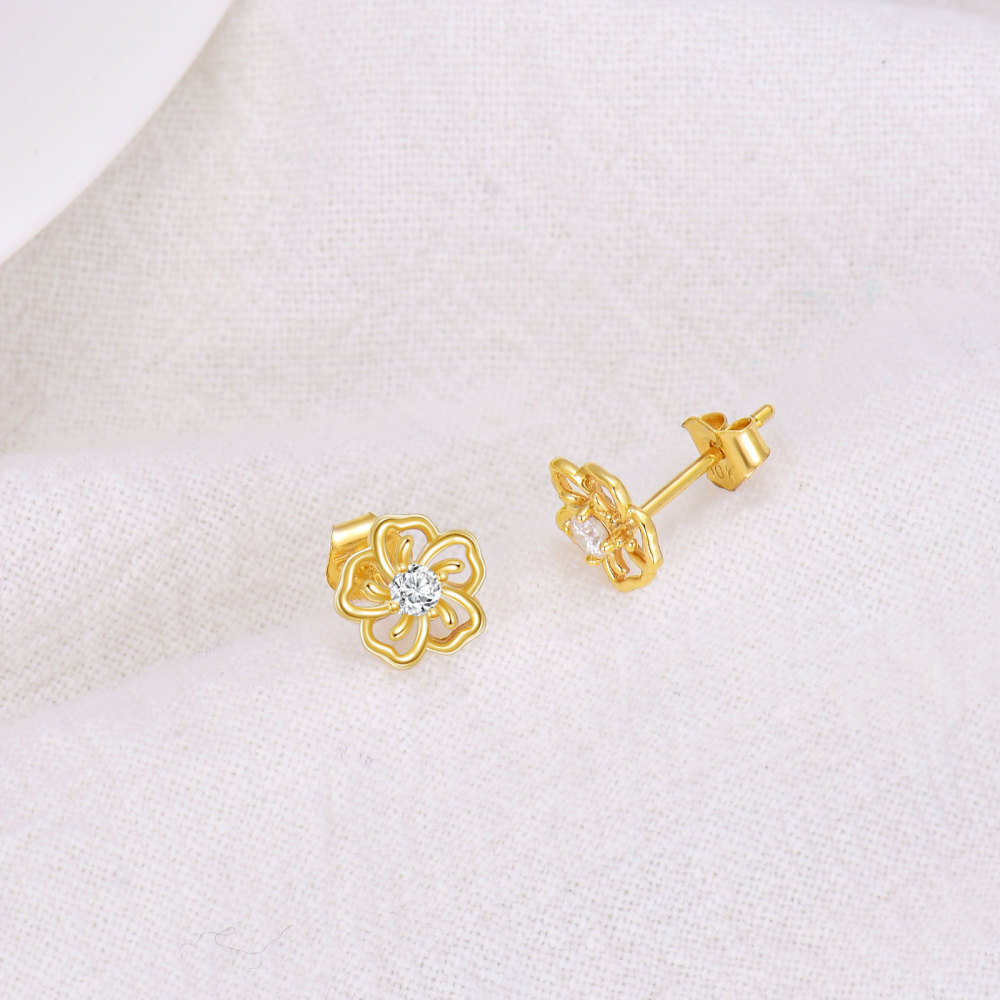 Pendientes de oro de 10 quilates con moissanita y rosa-4