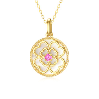 10K Gold Cubic Zirconia Four Leaf Clover Pendant Necklace-13