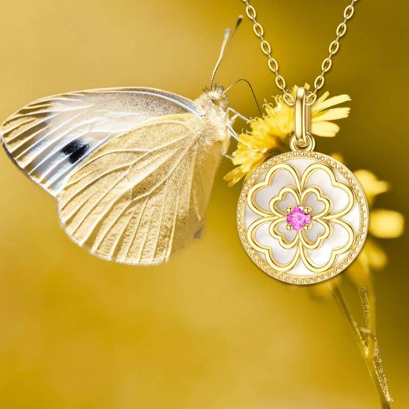 قلادة من الذهب الأبيض عيار 10 قيراط مرصعة بالزركونيا المكعبة على شكل برسيم بأربع أوراق-2