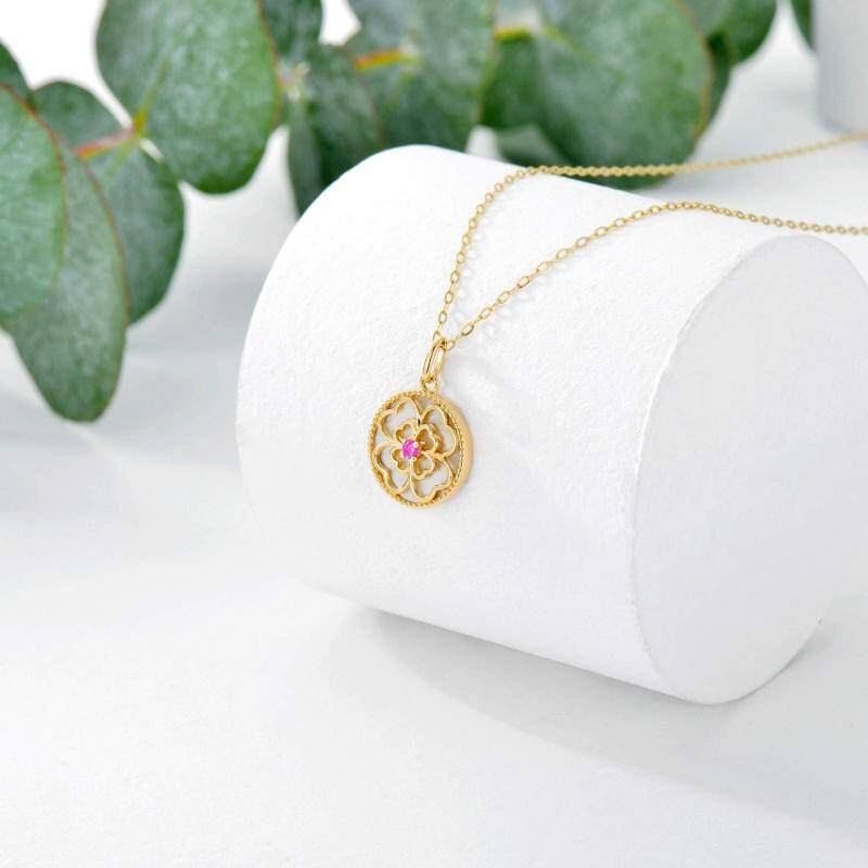 قلادة من الذهب الأبيض عيار 10 قيراط مرصعة بالزركونيا المكعبة على شكل برسيم بأربع أوراق-3