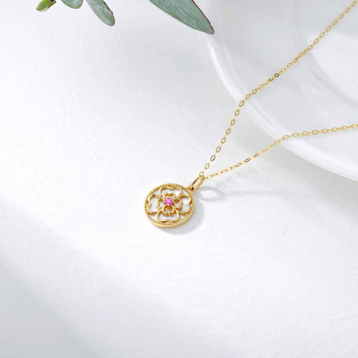 10K Gold Cubic Zirconia Four Leaf Clover Pendant Necklace-4