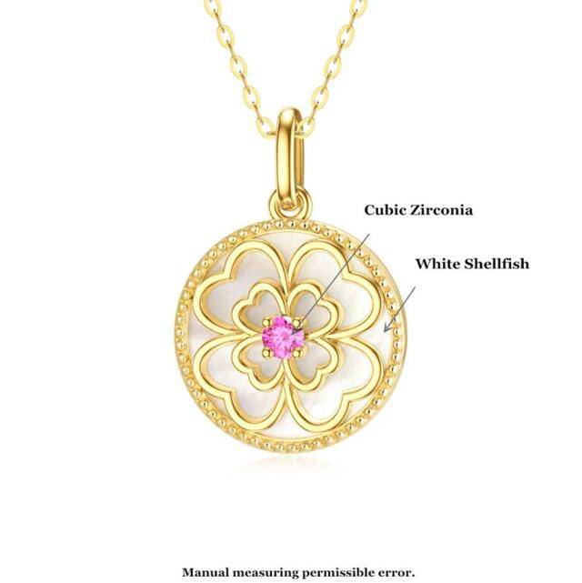 Collana con ciondolo a forma di quadrifoglio con zirconia cubica in oro 10K-6