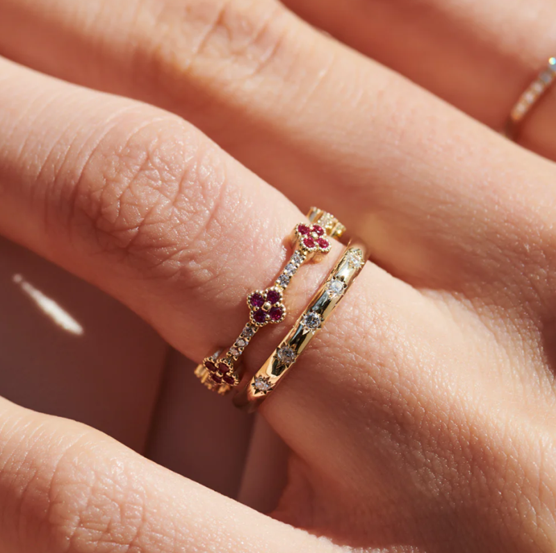 10K Gold Full Eternity Clover Gemstone and Diamond Ring-2