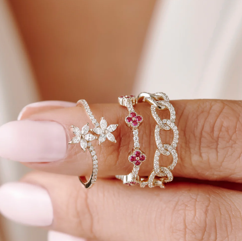 10K Gold Full Eternity Clover Gemstone and Diamond Ring-3