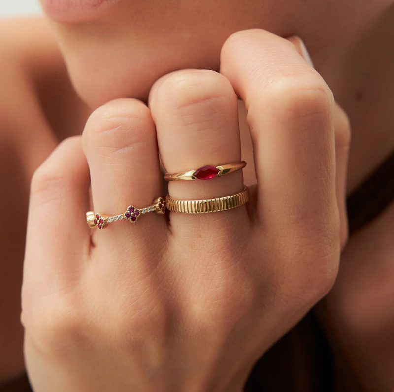 10K Gold Full Eternity Clover Gemstone and Diamond Ring-4