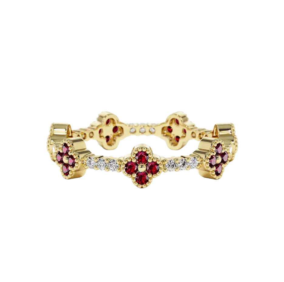 Anillo de eternidad con trébol de cuatro hojas y diamantes en oro de 10 quilates-1
