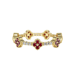 10K Gold Full Eternity Clover Gemstone and Diamond Ring-15
