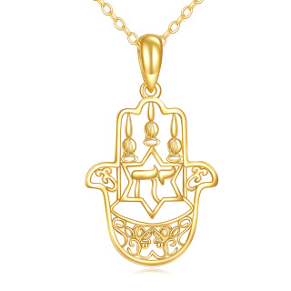 10K Gold Hamsa Hand Pendant Necklace-1