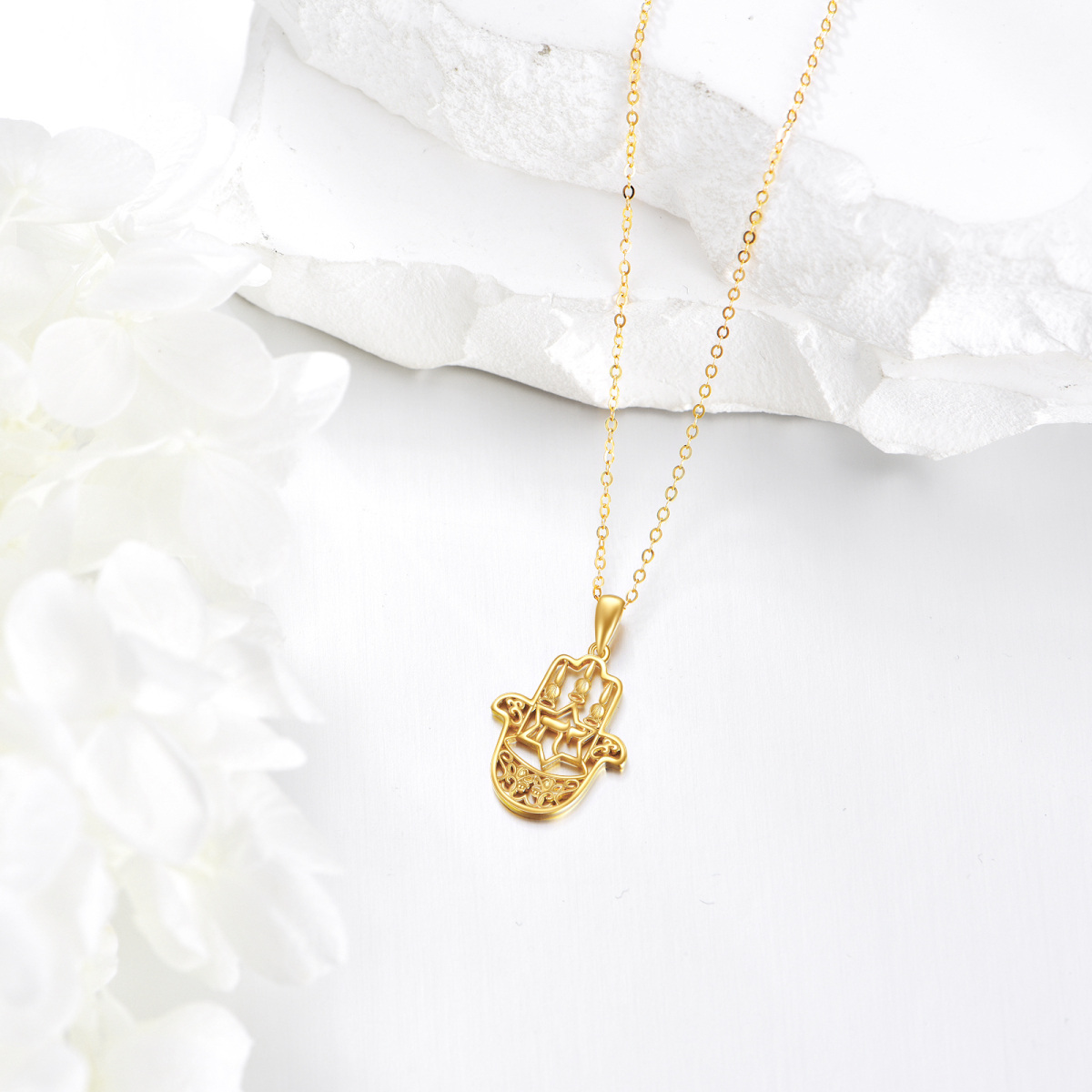 18K Gold Hamsa Hand Pendant Necklace-3