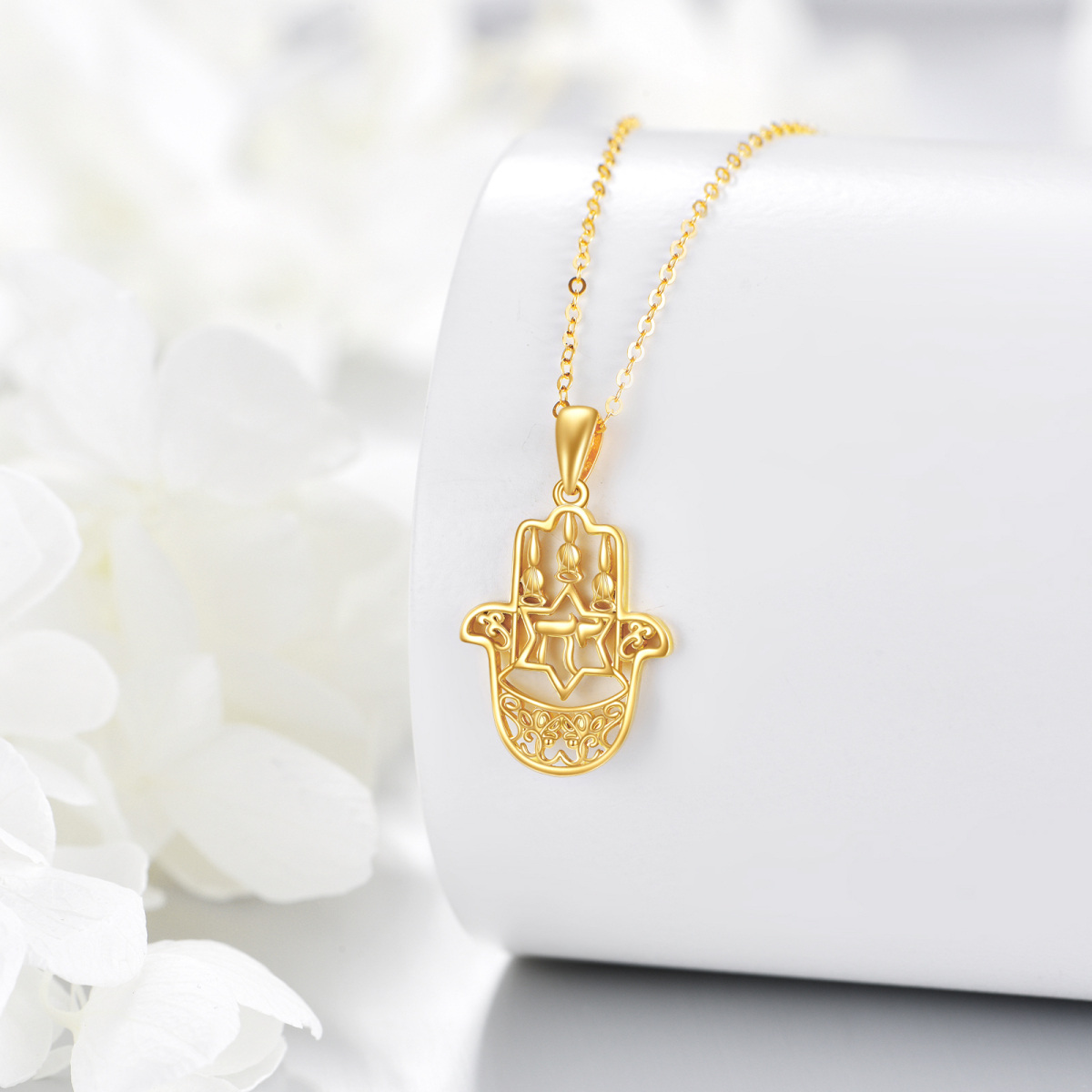 Halskette mit Hamsa-Hand-Anhänger aus 10 Karat Gold-4